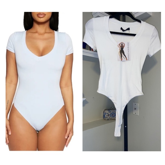 naked wardrobe Tops - NAKED WARDROBE V-NECK BODYSUIT IN PERIWINKLE